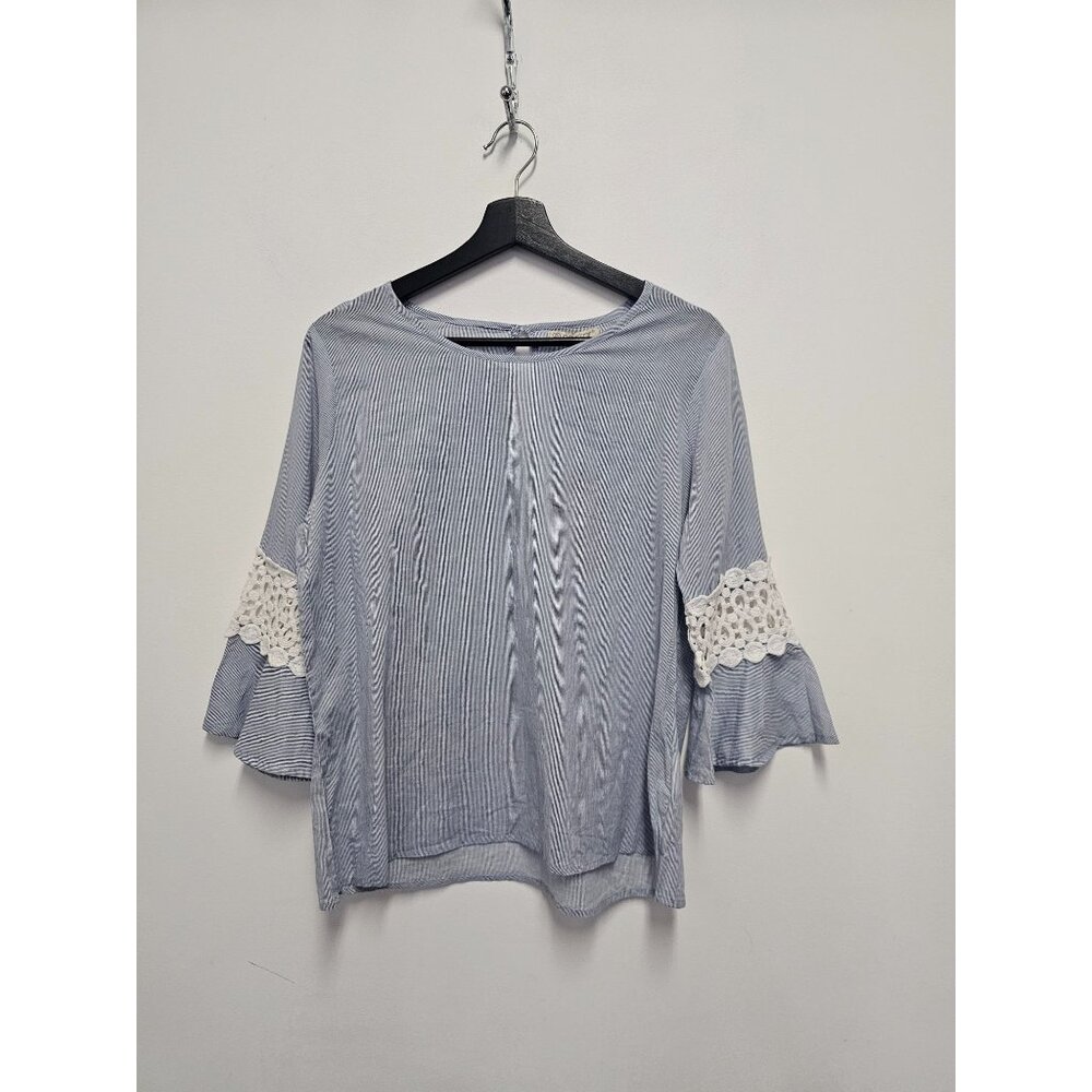 Nectar Womens Shirt Long Bell Sleeve Striped Lace Accent Size Refer to Measureme